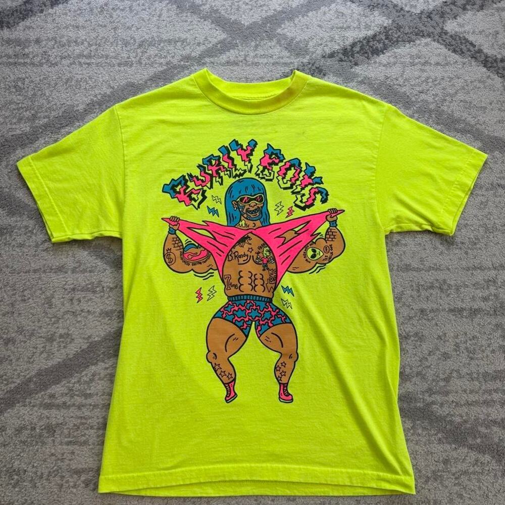 RIFF RAFF Mens Neon Yellow Burly Boys Short Sleeve T-Shirt Size Medium.